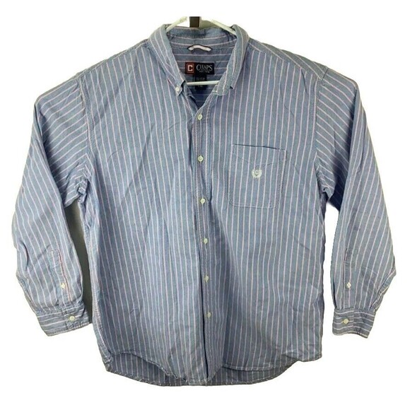 Chaps Blue Pink  Stripe Long Sleeve Button-Up Cotton Shirt Men's Size Large - Picture 1 of 8